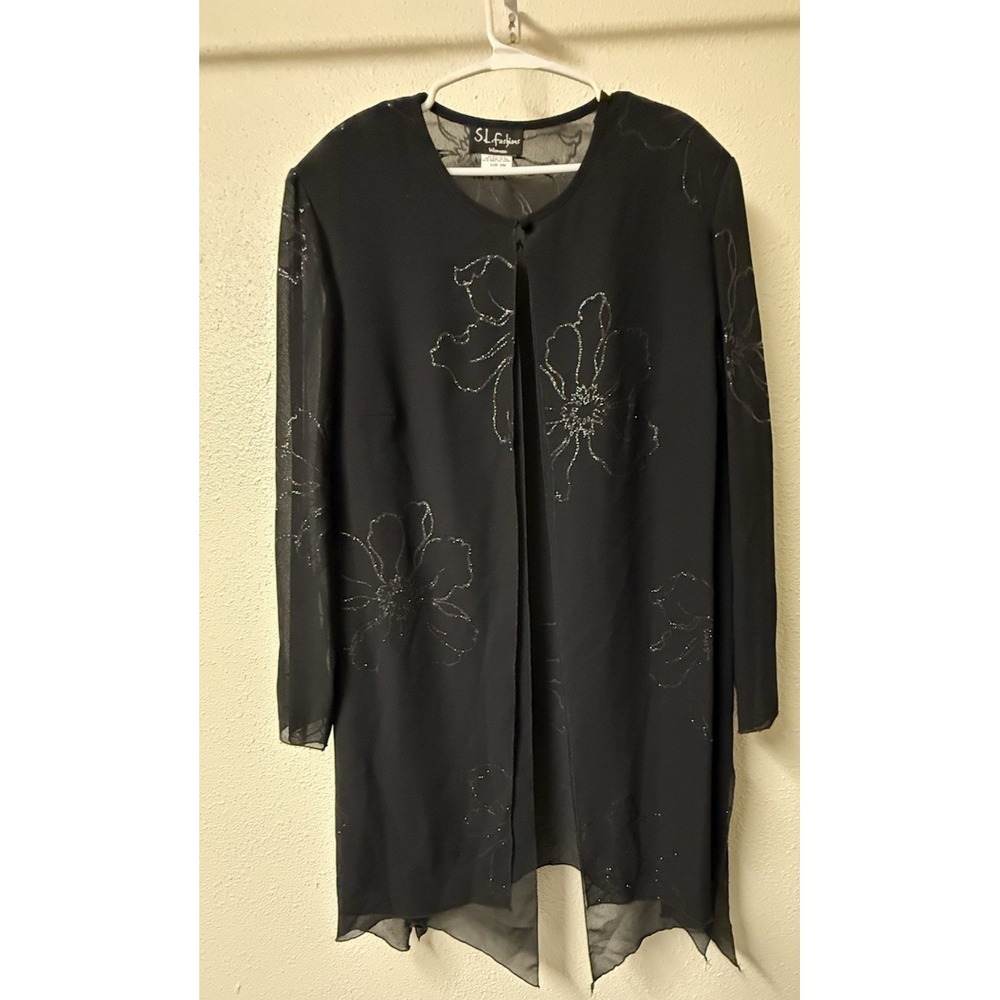 Evening Black Sheer Topper Cardigan Witchy Formal Party Going Out SZ 22W Sparkle